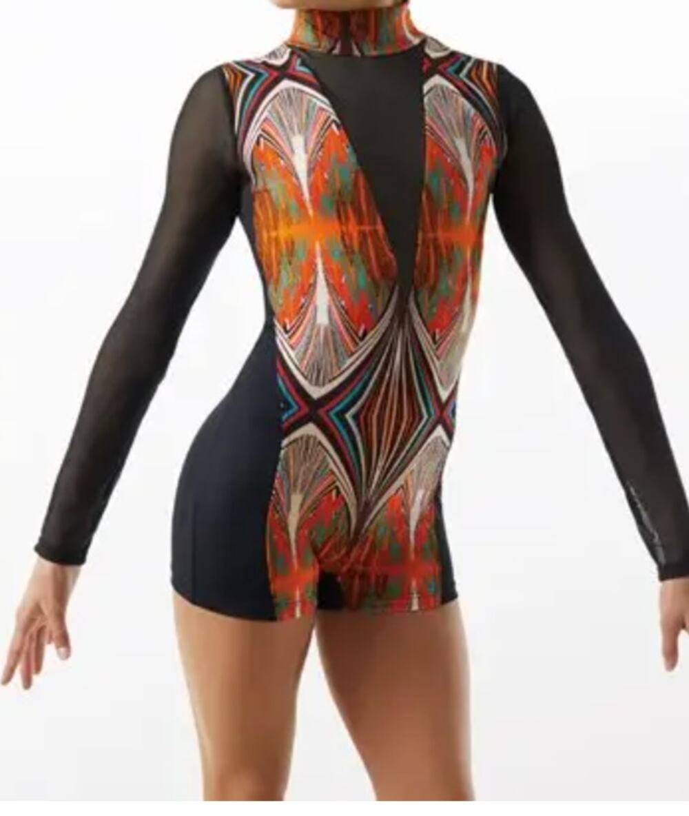 Weissman Moon Trance Dance Costume Biketard Warrior Print Mesh LC #11426